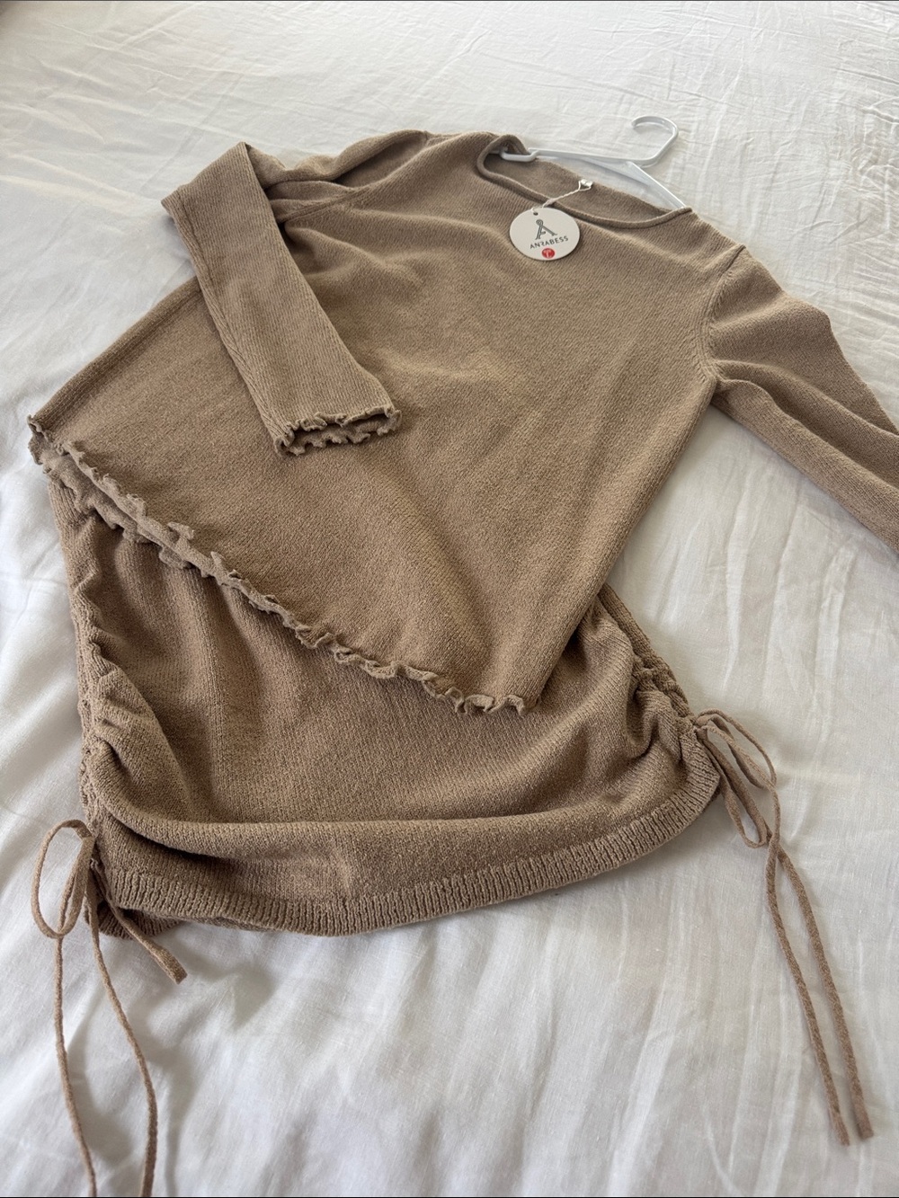 AmiClubWear Taupe Knit Skirt Set - Ribbed Edge Two-Piece